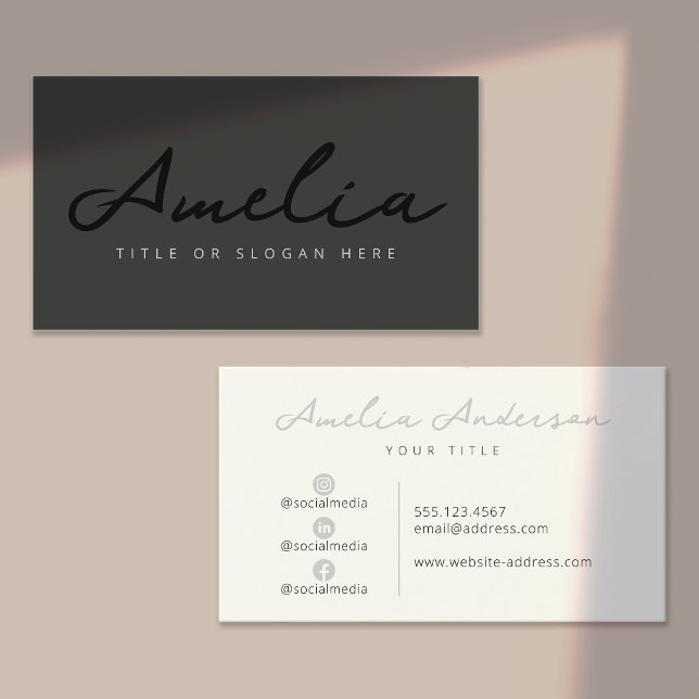 Black Modern Professional Social Media Business Card (Creator Uploaded)