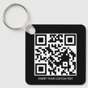 Black Modern QR Custom Text Keychain