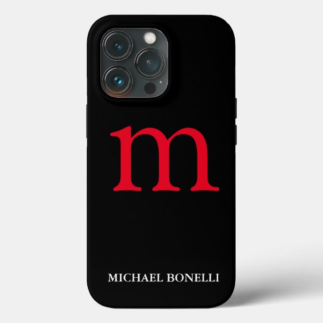 Black modern red monogram professional Case-Mate iPhone case (Back)