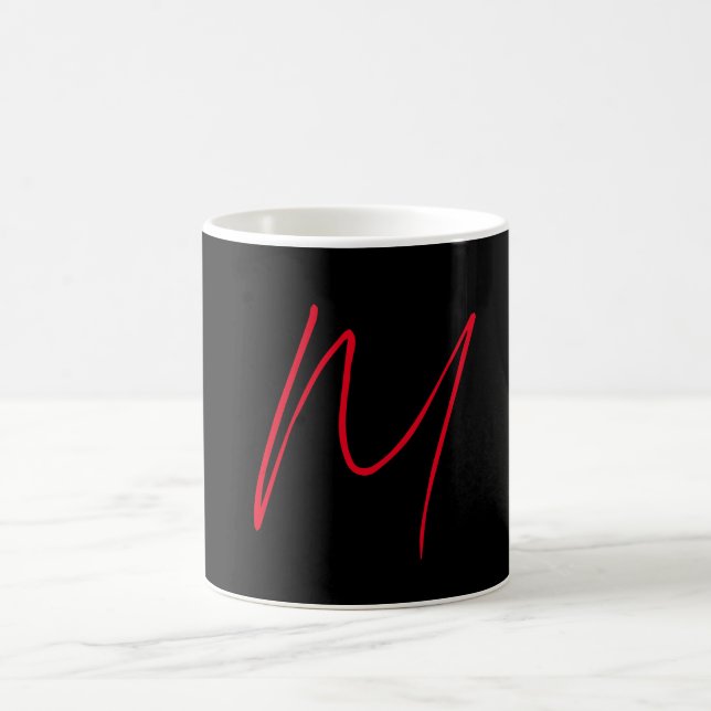 Black modern red monogram professional coffee mug (Center)