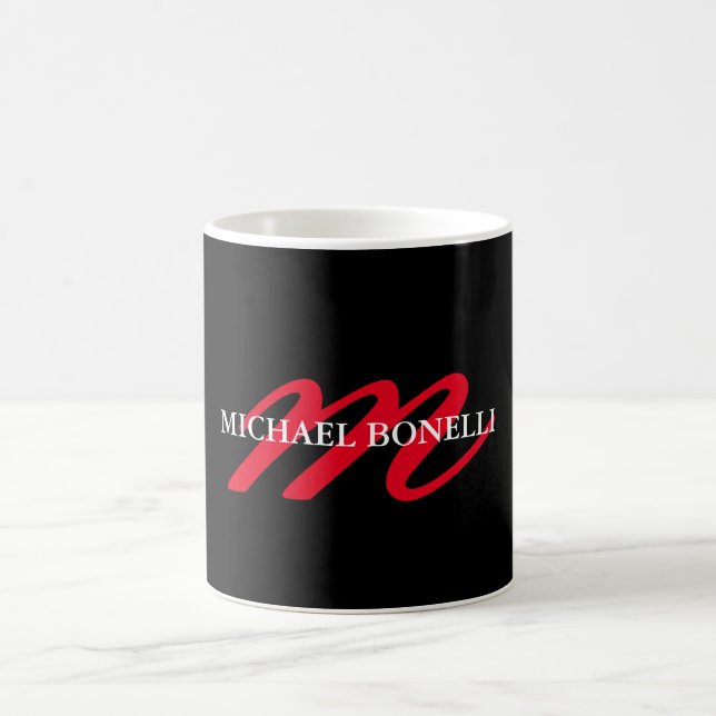 Black modern red monogram professional coffee mug (Center)