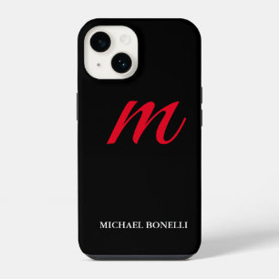 Black modern red monogram professional iPhone 14 case