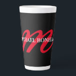 Black modern red monogram professional latte mug<br><div class="desc">It is an excellent product that will make you say "how simple but impressive a design". Why not pamper yourself with such a design?</div>