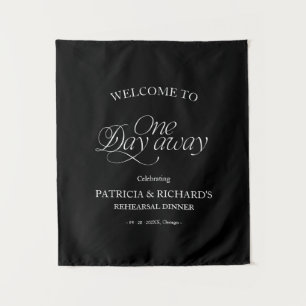 Black Modern Rehearsal Dinner Welcome Sign Tapestry