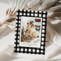 Black Modern Retro Plaid Family Photo Xmas