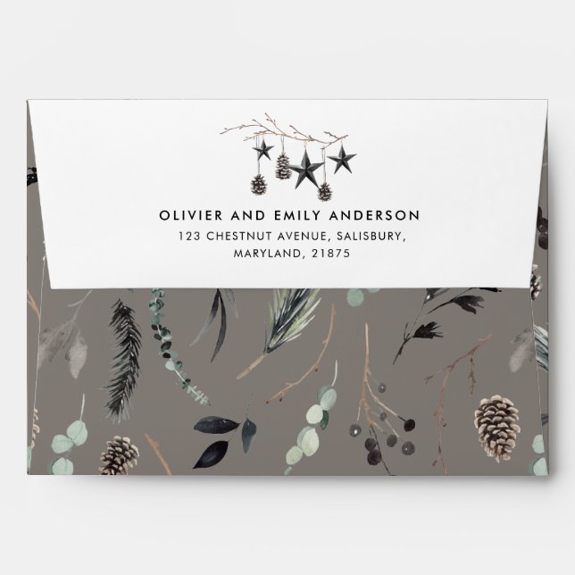 Black modern scandi elegant script Christmas Envel Envelope (Back (Top Flap))