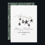 Black modern scandi elegant script Christmas Holid Holiday Card<br><div class="desc">Black and mineral green modern elegant rustic watercolor scandal Scandinavian strand  dried botanical floral muted colours holiday Christmas card.</div>