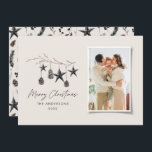 Black modern scandi elegant script Christmas photo Holiday Card<br><div class="desc">Black modern elegant rustic watercolor beige natural Scandinavian contemporary muted colours beige,  black and white photo holiday Christmas card.</div>