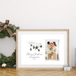 Black modern scandi elegant script Christmas photo Poster<br><div class="desc">Black modern elegant rustic watercolor beige natural Scandinavian contemporary muted colours beige,  black and white photo holiday Christmas home decor poster.</div>
