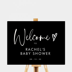 Black Modern Script Baby Shower Welcome Sign