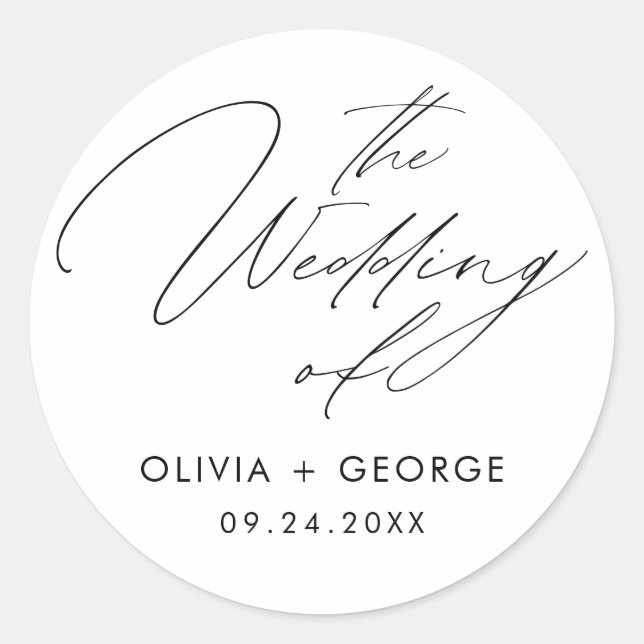 Black Modern Script Calligraphy Classic Round Sticker (Front)