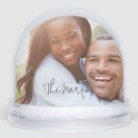 Black Modern Script Couple's Photo Snowglobe<br><div class="desc">A beautiful gift for newlyweds,  this snow globe provides the option for front and back photos. Customise the globe by adding the name of the couple,  while the back provides a date and special quote in black text for their special day.</div>