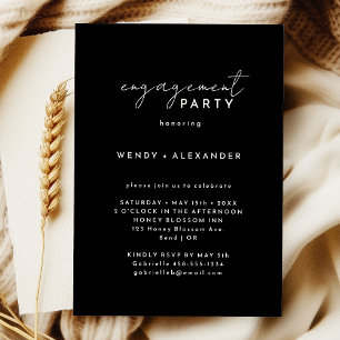 Black Modern Script Engagement Party Invitation