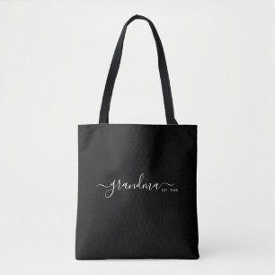 Black Modern Script Established Grandma Tote Bag