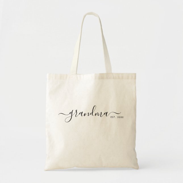 Black Modern Script Established Grandma Tote Bag (Front)