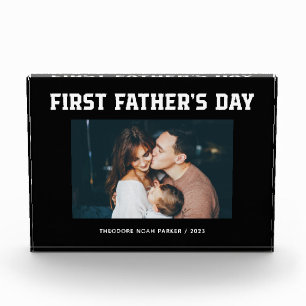 Black   Modern Script First Father's Day Photo Block