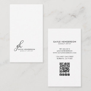Black Modern Script Logo QR Code Monogram Makeup Business Card