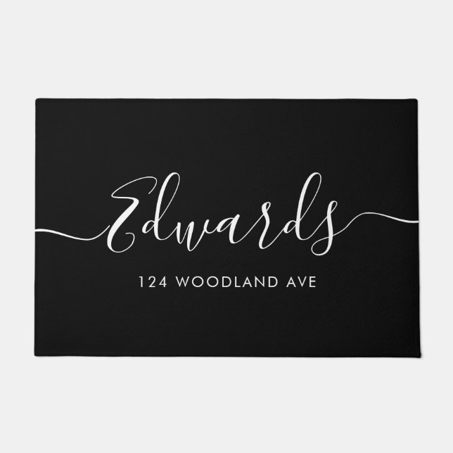 Black Modern Script Personalised Doormat (Front)