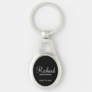 Black Modern Script Personalised Groomsman Key Ring