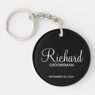 Black Modern Script Personalised Groomsman Key Ring