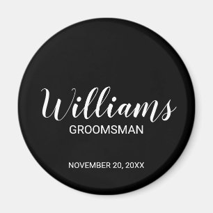 Black Modern Script Personalised Groomsman Magnet