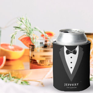Black Modern Script Personalised Groomsmen Can Coo Can Cooler