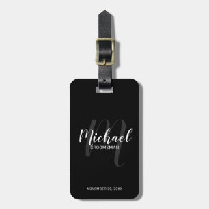 Black Modern Script Personalised Groomsmen Luggage Tag