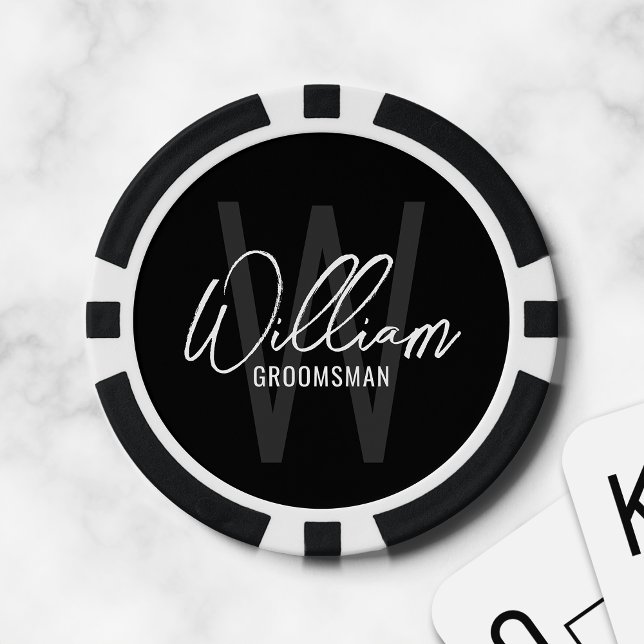 Black Modern Script Personalised Groomsmen Poker Chips (Creator Uploaded)