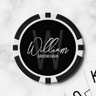 Black Modern Script Personalised Groomsmen Poker Chips