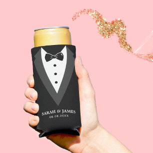 Black Modern Script Personalised Groomsmen  Seltzer Can Cooler