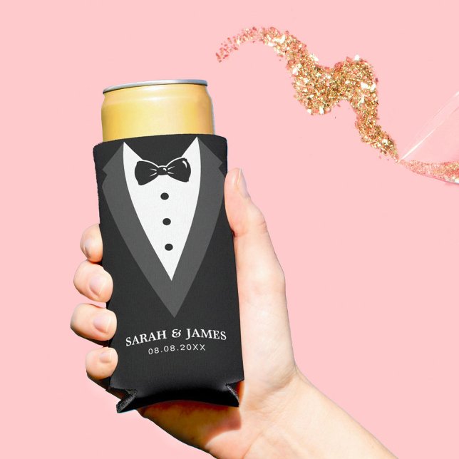 Black Modern Script Personalised Groomsmen  Seltzer Can Cooler (Creator Uploaded)