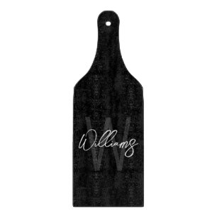 Black Modern Script Personalised Monogram and Name Cutting Board