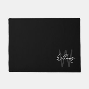 Black Modern Script Personalised Monogram and Name Doormat