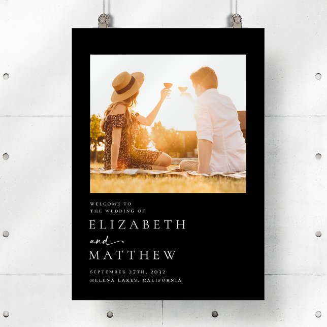 Black Modern Script Photo Wedding Welcome Sign (Creator Uploaded)