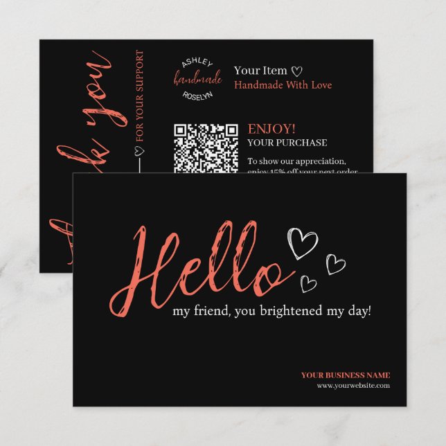 Black Modern Script, Thank You Candle Business Enclosure Card (Front/Back)