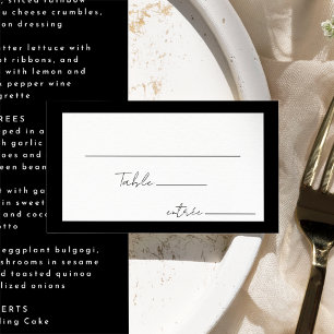 Black Modern Script Wedding Menu Choice Flat Place Card