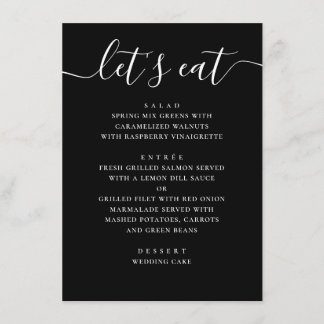 Black Modern Script Wedding | Minimalist Casual Menu