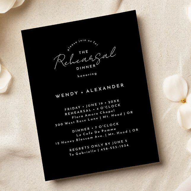 Black Modern Script Wedding Rehearsal Dinner Invitation (Creator Uploaded)