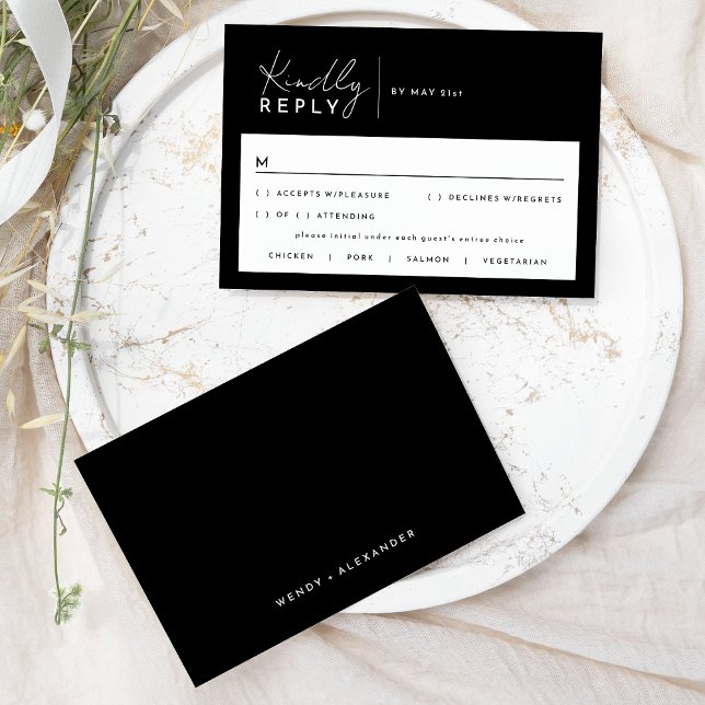 Black Modern Script Wedding Response Card (Creator Uploaded)