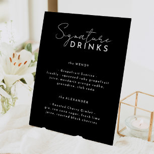 Black Modern Script Wedding Signature Drinks Pedestal Sign