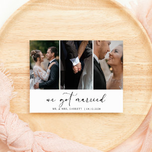 Black Modern Simple Add Photo Wedding Just Married Invitation