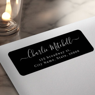 Black Modern simple elegant script return address