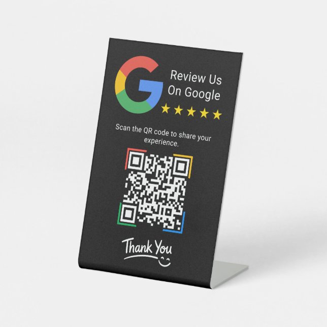 Black Modern Simple Google Review QR Code Business Pedestal Sign (Front)