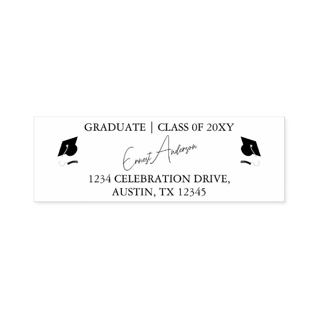 Black Modern Simple Graduation Return Address Self-inking Stamp (Design)