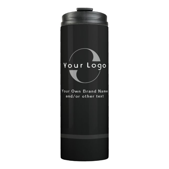 Black Modern Simple Minimal Business Logo Branded  Thermal Tumbler (Front)