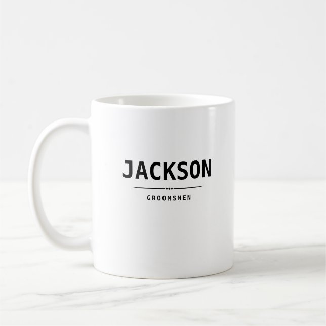 Black Modern Simple Name Personalised Groomsmen Coffee Mug (Left)
