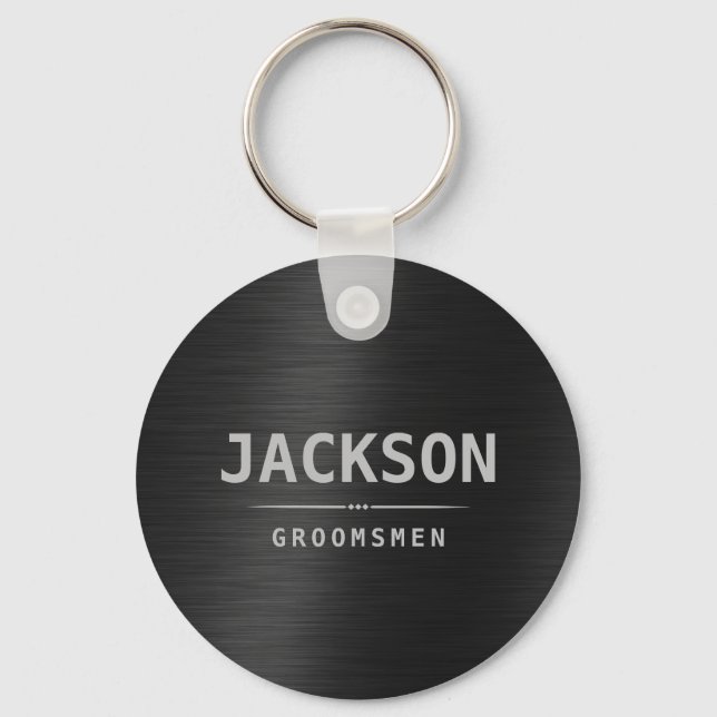 Black Modern Simple Name Personalised Groomsmen  Key Ring (Front)