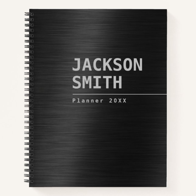 Black Modern Simple Personalised Name Professional Notebook (Front)