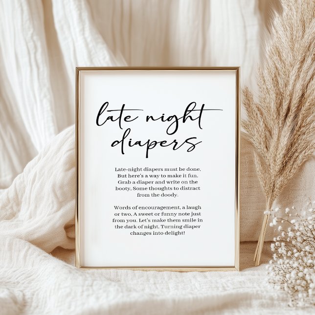 Black Modern Simple Script Baby Late Night Diaper Poster (Creator Uploaded)