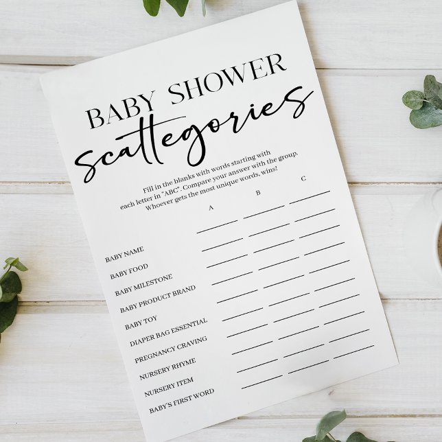Black Modern Simple Script Baby Scattegories Game Flyer (Creator Uploaded)